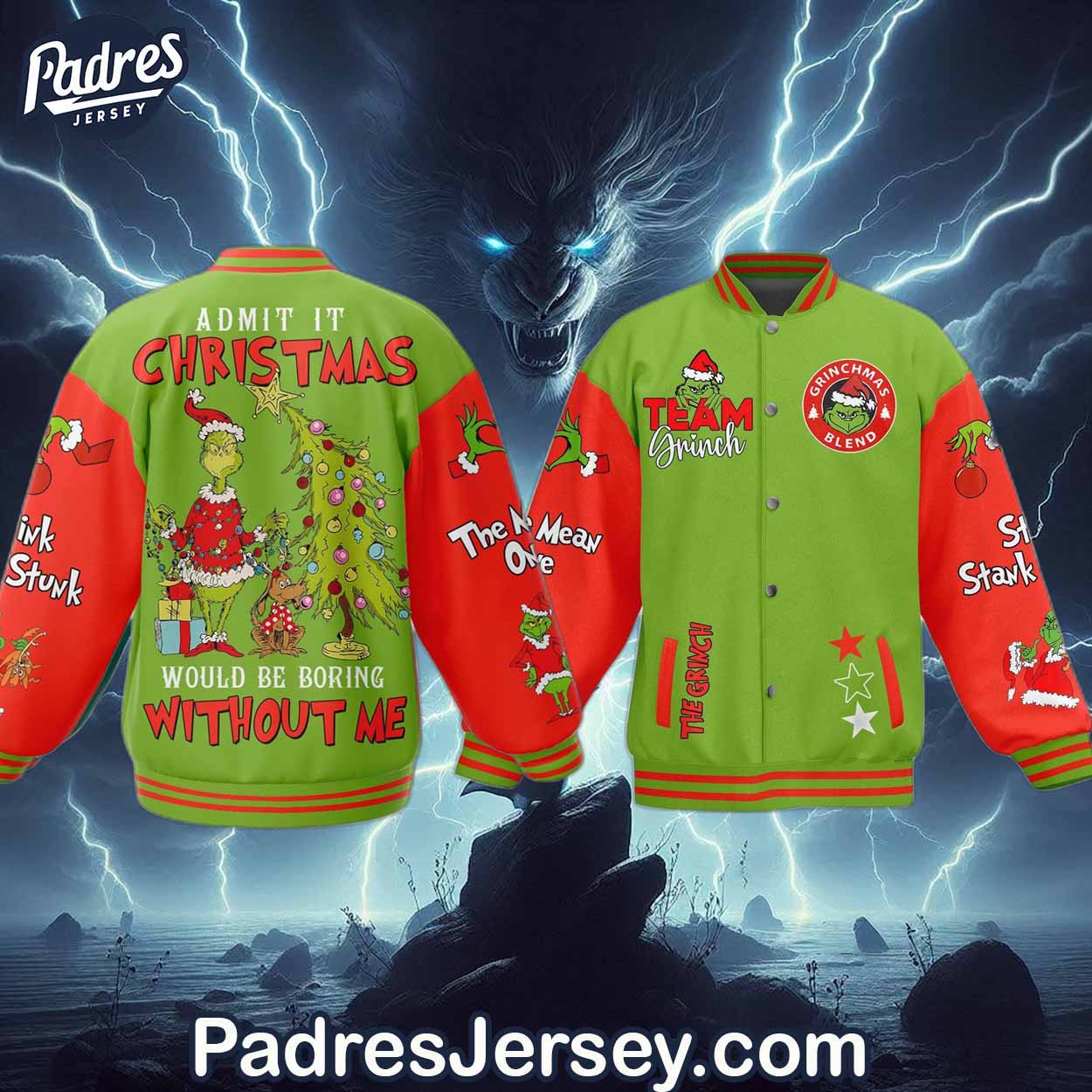 The Grinch x Christmas Christmas Style Baseball Jacket For Fans