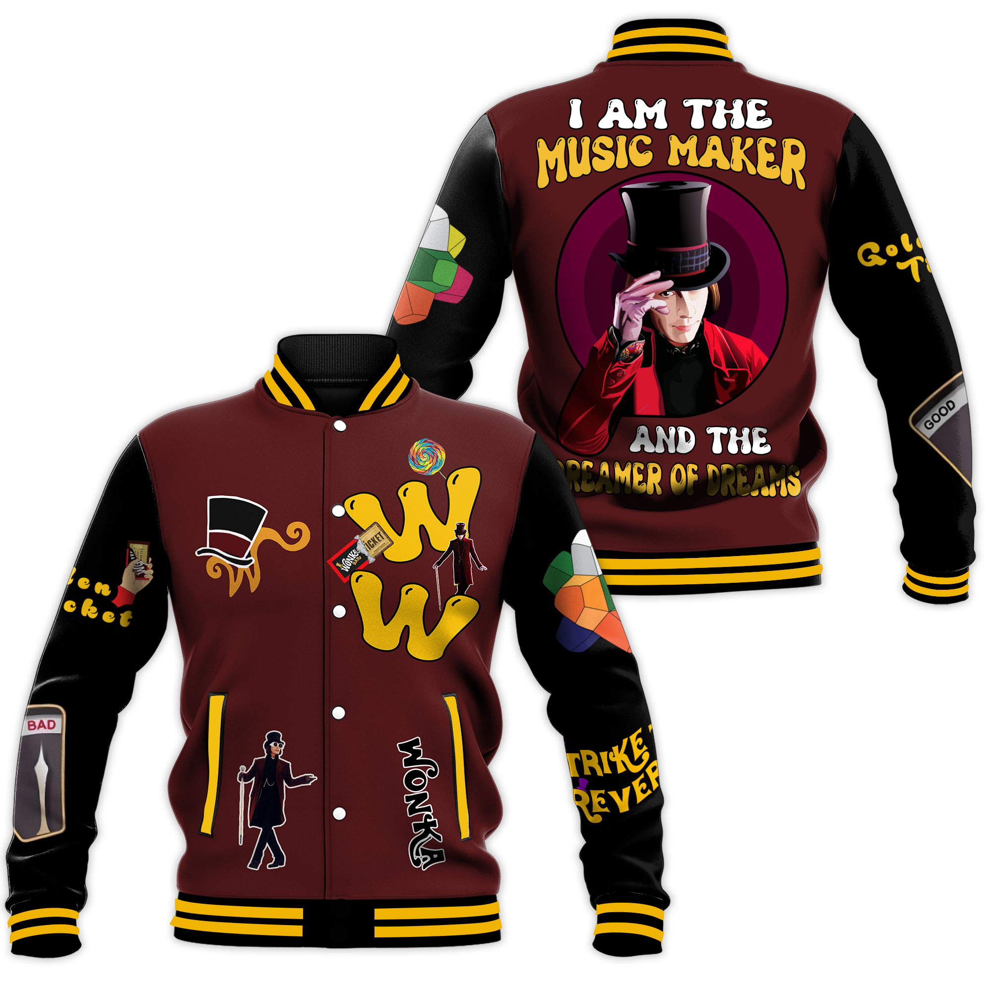 Wonka Movies Style Baseball Jacket For Fans